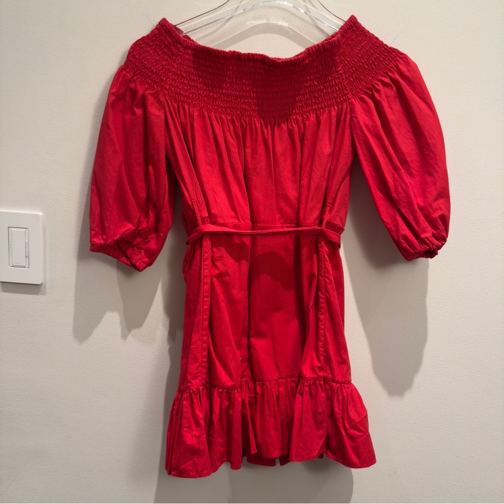 Tularosa Maida Ruffle Dress Color Red Poppy Off-Shoulder with Belt Tie Size XS - Picture 3 of 5